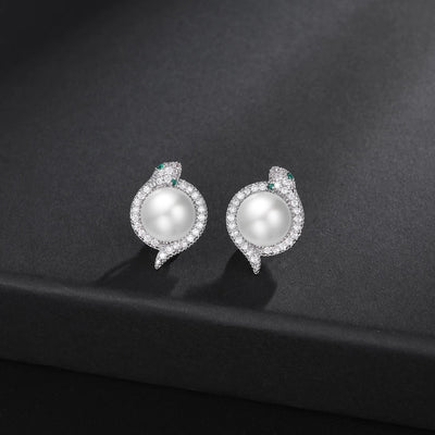 1 Pair Elegant Luxurious Shiny Snake Inlay Copper Artificial Pearls Zircon 18K Gold Plated White Gold Plated Ear Studs