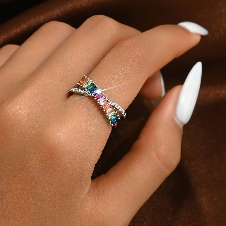 Copper 18K Gold Plated Irregular Inlay Geometric Zircon Open Rings