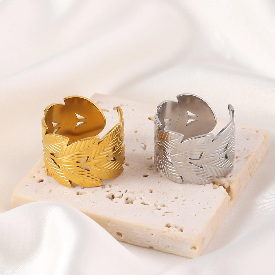 Jewelry Elegant Leaves Titanium Steel Open Rings
