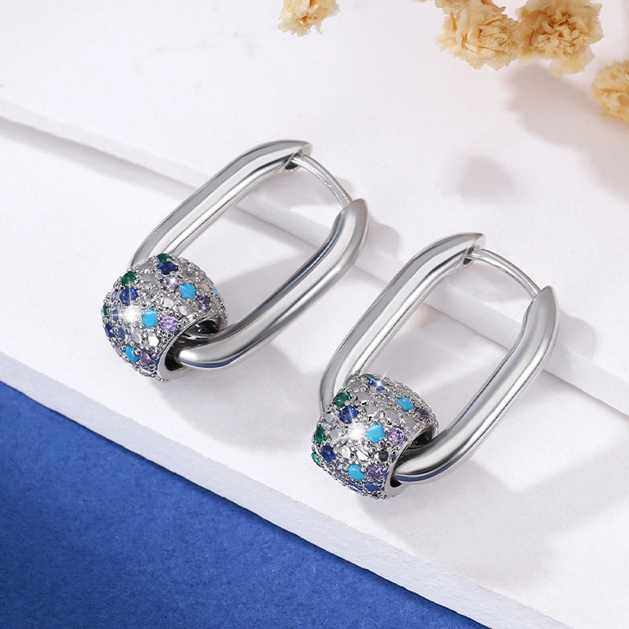 1 Pair Elegant Retro Geometric Copper Zircon 14K Gold Plated Earrings