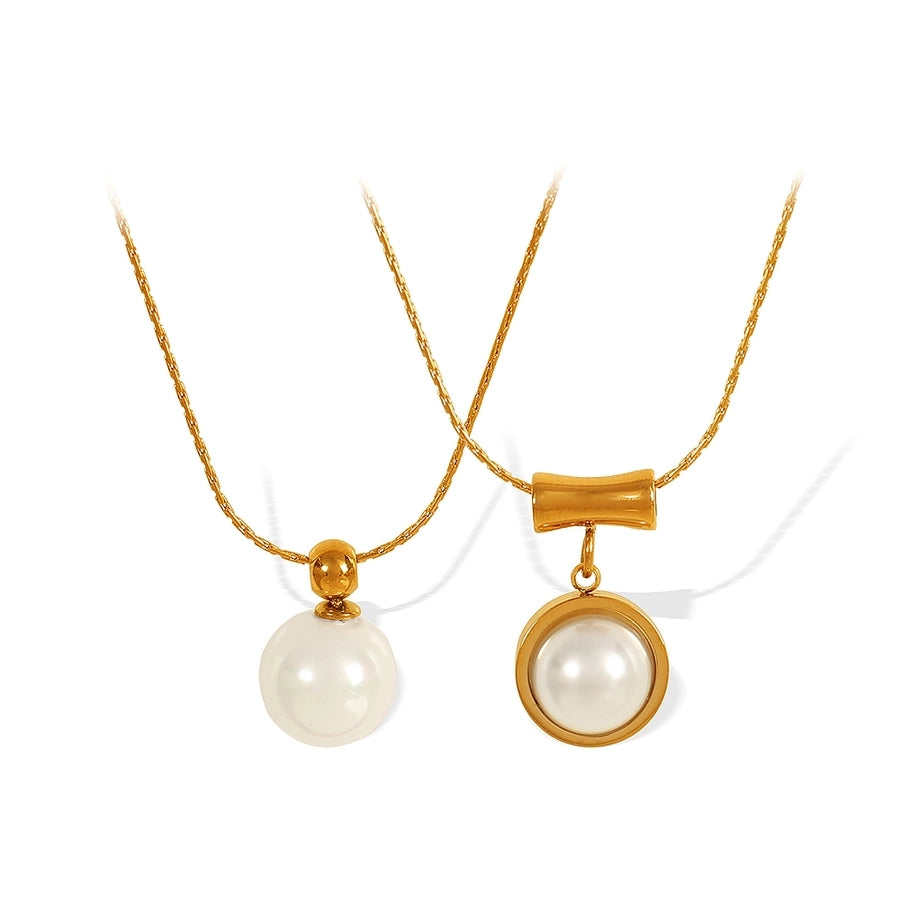 Jewelry IG Style Elegant Round 304 Stainless Steel Artificial Pearls 18K Gold Plated Polishing Inlay Pendant Necklace
