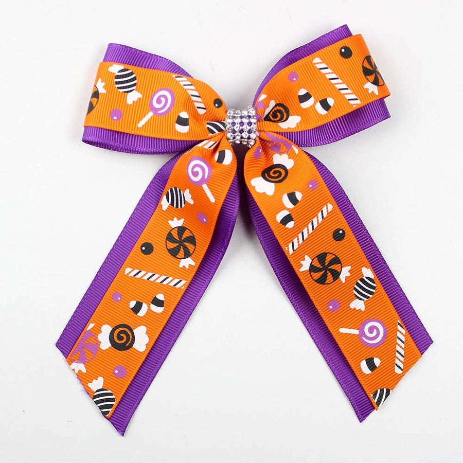 Girl'S Casual Pumpkin Bow Knot Ghost Cloth Inlay Rhinestones Hair Clip