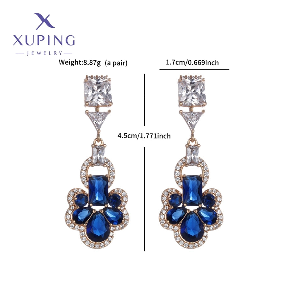 1 Pair Elegant Flower Plating Copper Artificial Gemstones 18K Gold Plated Drop Earrings