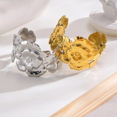 Vintage Style Sweet Flower 201 Stainless Steel Bangle In Bulk