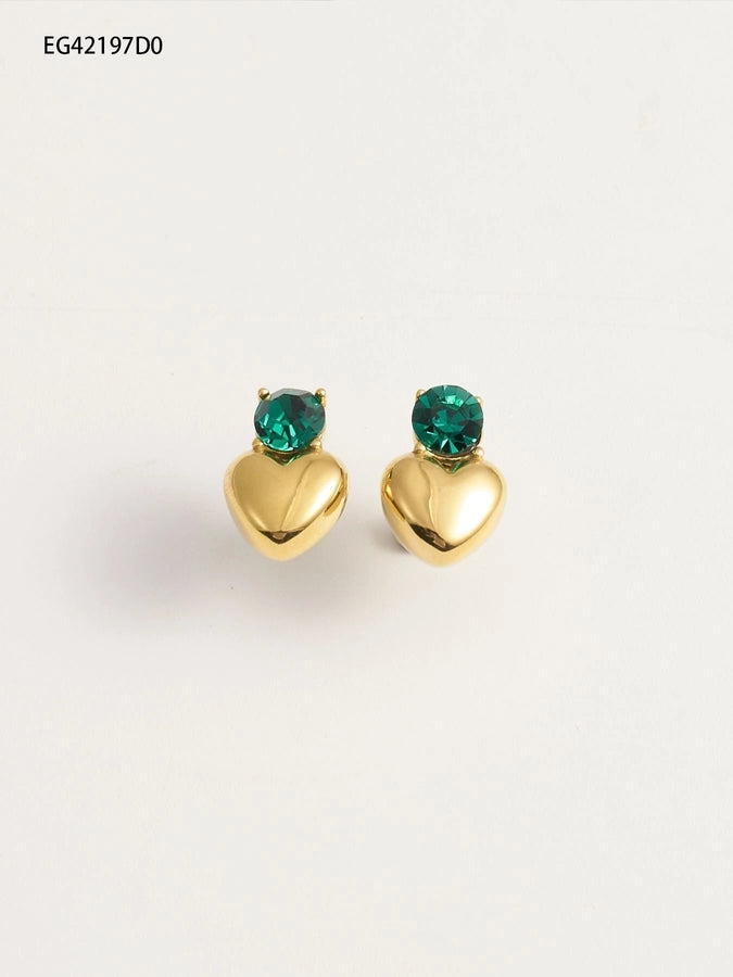 1 Pair IG Style Heart Shape 304 Stainless Steel Rhinestones 18K Gold Plated Earrings