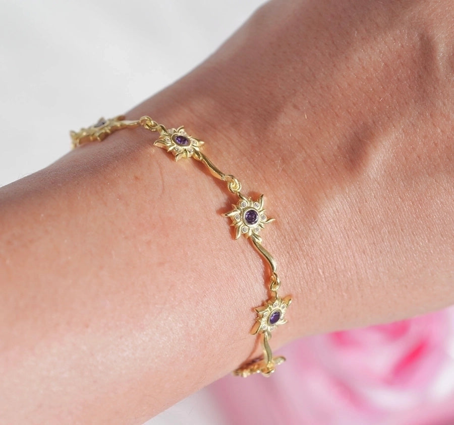 Copper 14K Gold Plated Inlay Sun rose flower Bow Knot Zircon Bracelets Necklace