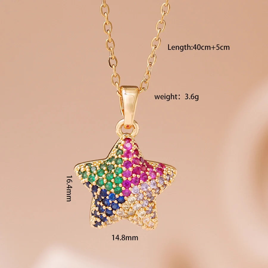 Jewelry Glam IG Style Pentagram 304 Stainless Steel Copper Zircon Inlay Pendant Necklace