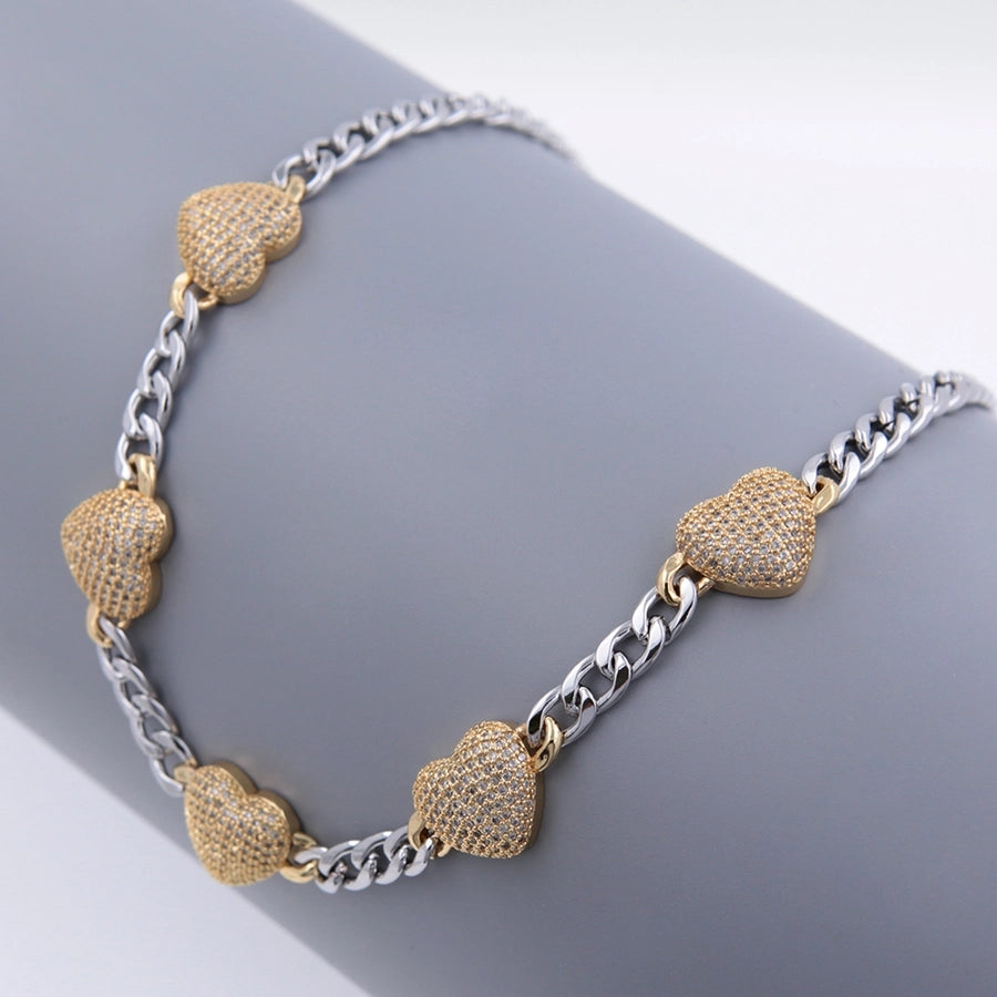 Copper 18K Gold Plated Inlay Heart Shape Zircon Pendant Necklace