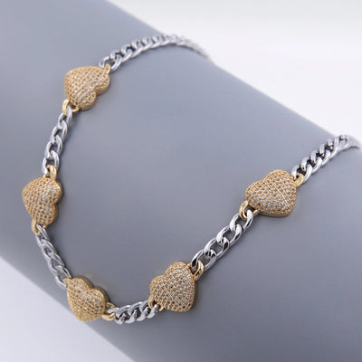 Copper 18K Gold Plated Inlay Heart Shape Zircon Pendant Necklace