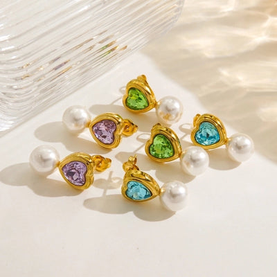 1 Pair IG Style Streetwear Heart Shape Inlay 304 Stainless Steel Rhinestones 14K Gold Plated Drop Earrings