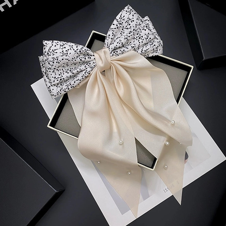 Women's Elegant Sweet Bow Knot Cloth Pearl Hair Clip Hair Tie