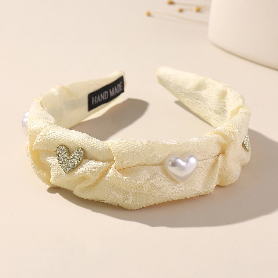 Women's Elegant Lady Heart Shape Cloth Inlay Artificial Crystal Artificial Pearls Hair Band