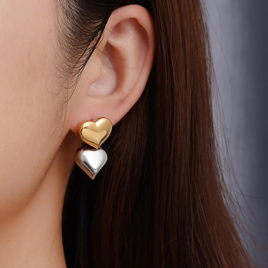 1 Pair Sweet Heart Shape 304 Stainless Steel 18K Gold Plated Drop Earrings