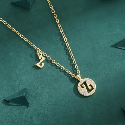 Copper 18K Gold Plated Inlay Letter Zircon Pendant Necklace