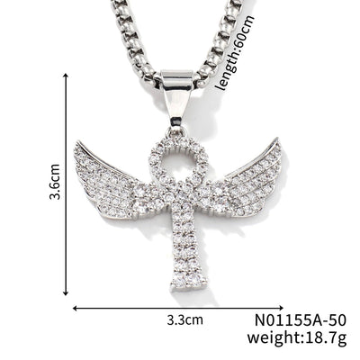 Hip-Hop Rock Shiny Cross Wings 304 Stainless Steel Copper Zircon K Gold Plated Rhodium Plated Unisex Pendant Necklace