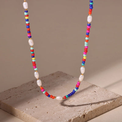 Jewelry Elegant Vacation Geometric 304 Stainless Steel Natural Freshwater Pearl 18K Gold Plated Beaded Necklace