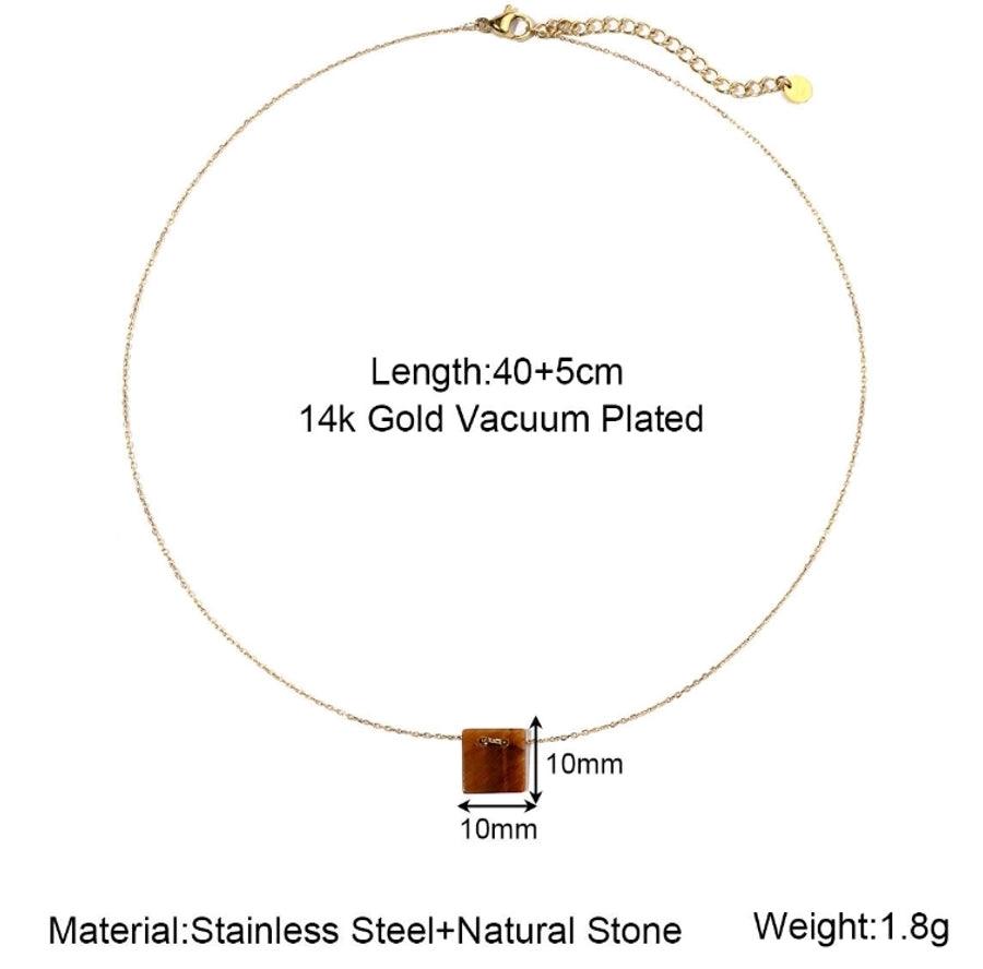 Jewelry Vintage Style French Style Simple Style Geometric Titanium Steel Natural Stone 14K Gold Plated Plating Pendant Necklace