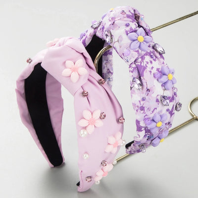 Women's Cute Sweet Flower Petal Imitation Pearl Cloth Inlay Rhinestones Pearl Hair Band