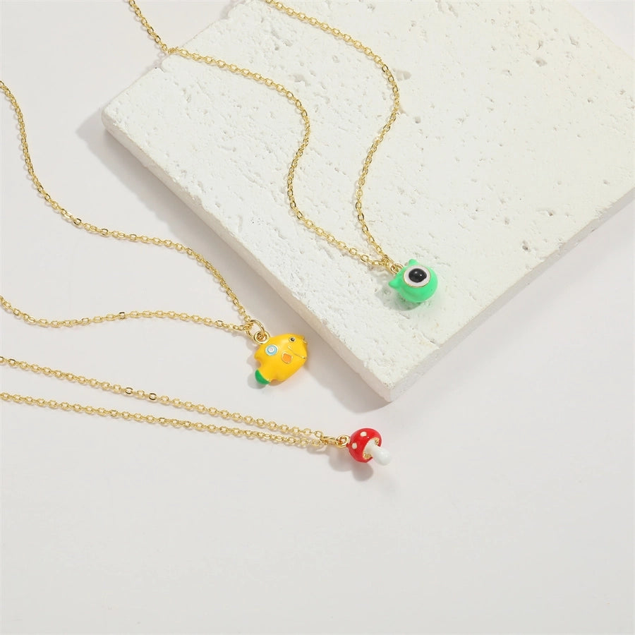 Copper 14K Gold Plated Cartoon Mushroom Pendant Necklace