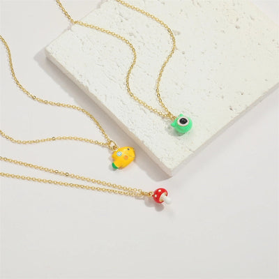 Copper 14K Gold Plated Cartoon Mushroom Pendant Necklace