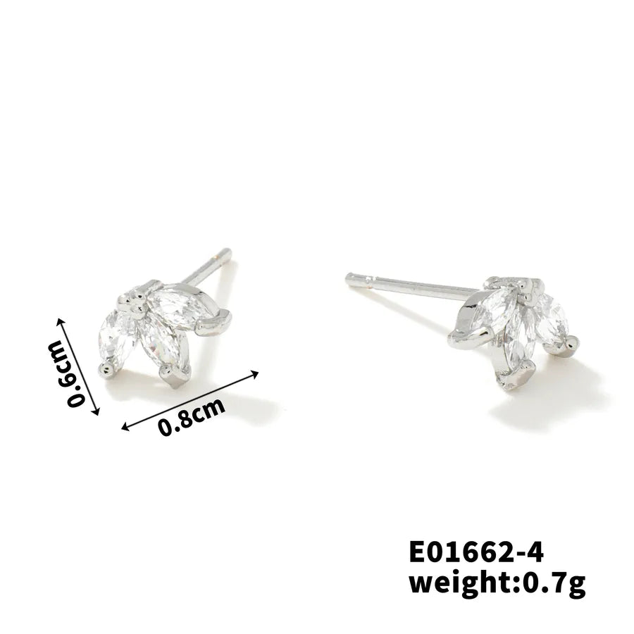 1 Piece Simple Style Heart Shape Inlay Copper Zircon Rhodium Plated Ear Studs