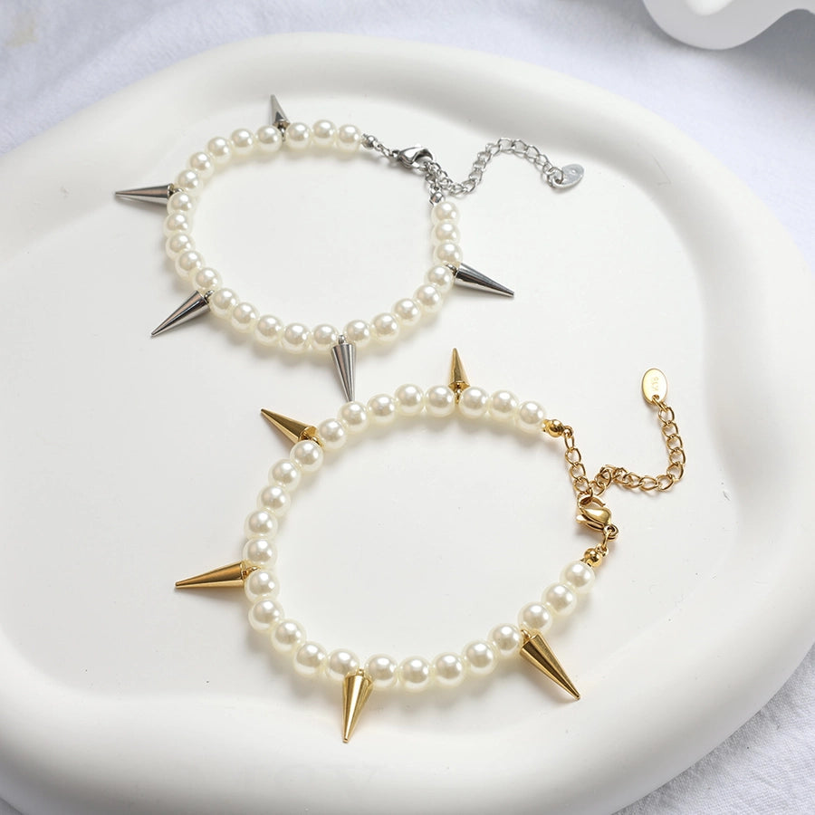 Jewelry Simple Style Geometric 304 Stainless Steel Artificial Pearl Plating  Bracelets Necklace