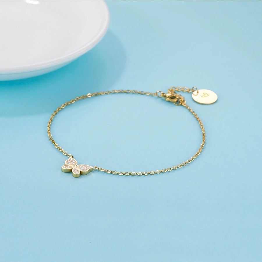 Luxurious Queen Bridal Butterfly 304 Stainless Steel Gold Plated Zircon Bracelets In Bulk