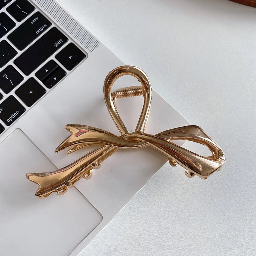 Ribbon bow hairpin for women  new back head clip shark clip high-end silver metal clip hairpin
