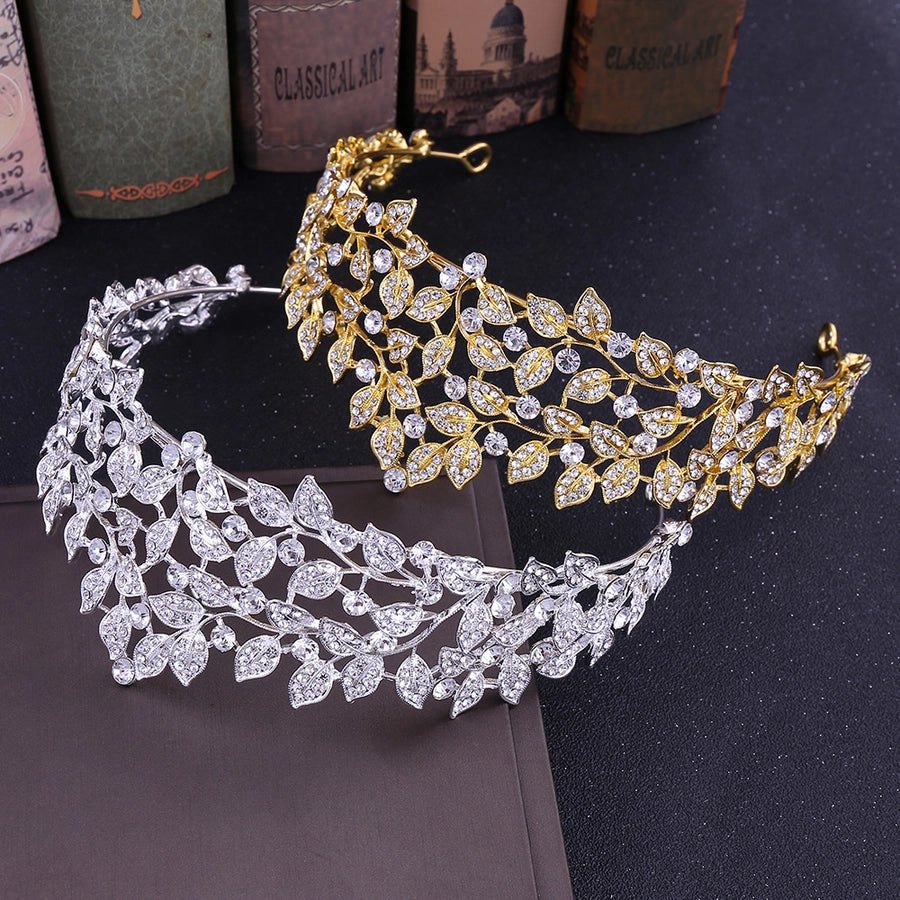 simple style leaf alloy inlay rhinestones crown 1 piece