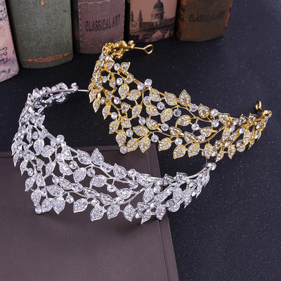 simple style leaf alloy inlay rhinestones crown 1 piece