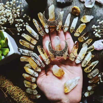 retro moon crown natural crystal hollow out hair combs crown