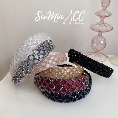 women's retro u shape plaid rhinestone