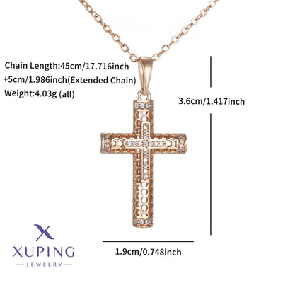Copper 18K Gold Plated Plating Hollow Out Inlay Cross Zircon Pendant Necklace