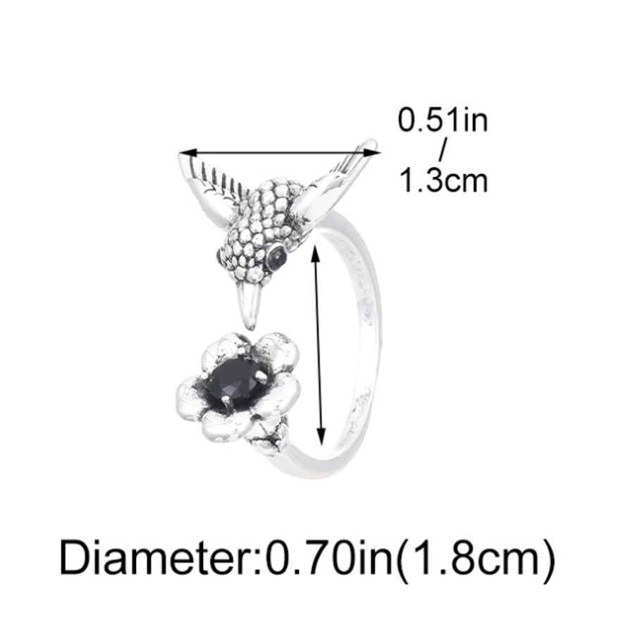 Jewelry Casual Retro Simple Style Floral Hummingbird Copper Open Rings