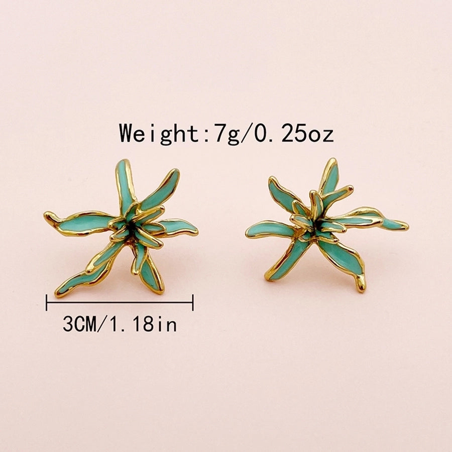 1 Pair Elegant Cute Artistic C Shape Pentagram Flower Enamel Inlay 304 Stainless Steel Zircon 14K Gold Plated Ear Studs