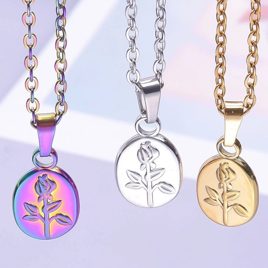 Jewelry Basic Modern Style Classic Style Flower 304 Stainless Steel 18K Gold Plated Plating Pendant Necklace