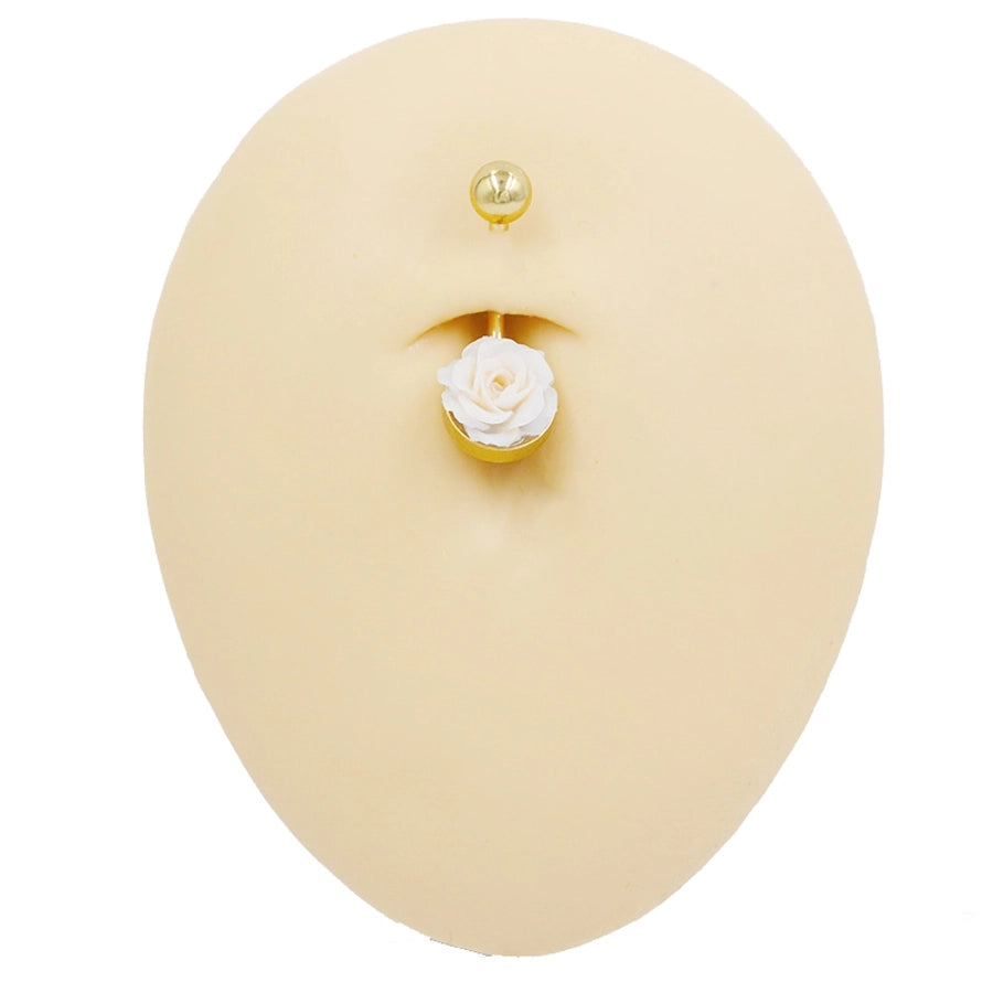 1 Piece Belly Rings Punk Simple Style Artistic Maple Leaf Rose 316 Stainless Steel  Alloy Epoxy Acrylic Rhinestones 18K Gold Plated