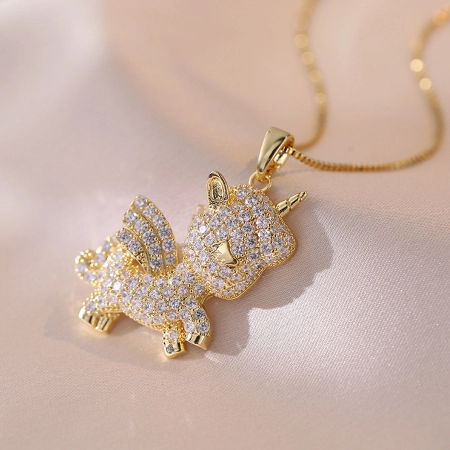 Jewelry Simple Style Classic Style Solid Color Titanium Steel Rhinestones Inlay Pendant Necklace