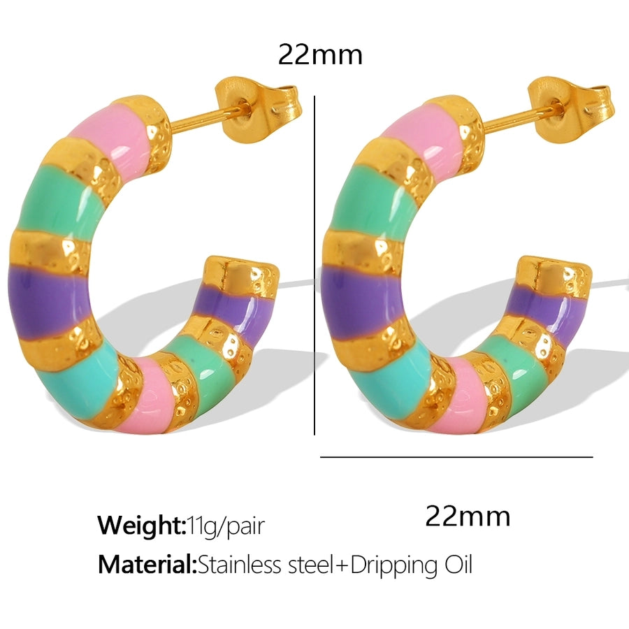 1 Pair IG Style Elegant Vintage Style C Shape Polishing Enamel Plating 304 Stainless Steel 18K Gold Plated Ear Studs