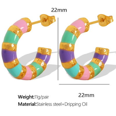 1 Pair IG Style Elegant Vintage Style C Shape Polishing Enamel Plating 304 Stainless Steel 18K Gold Plated Ear Studs