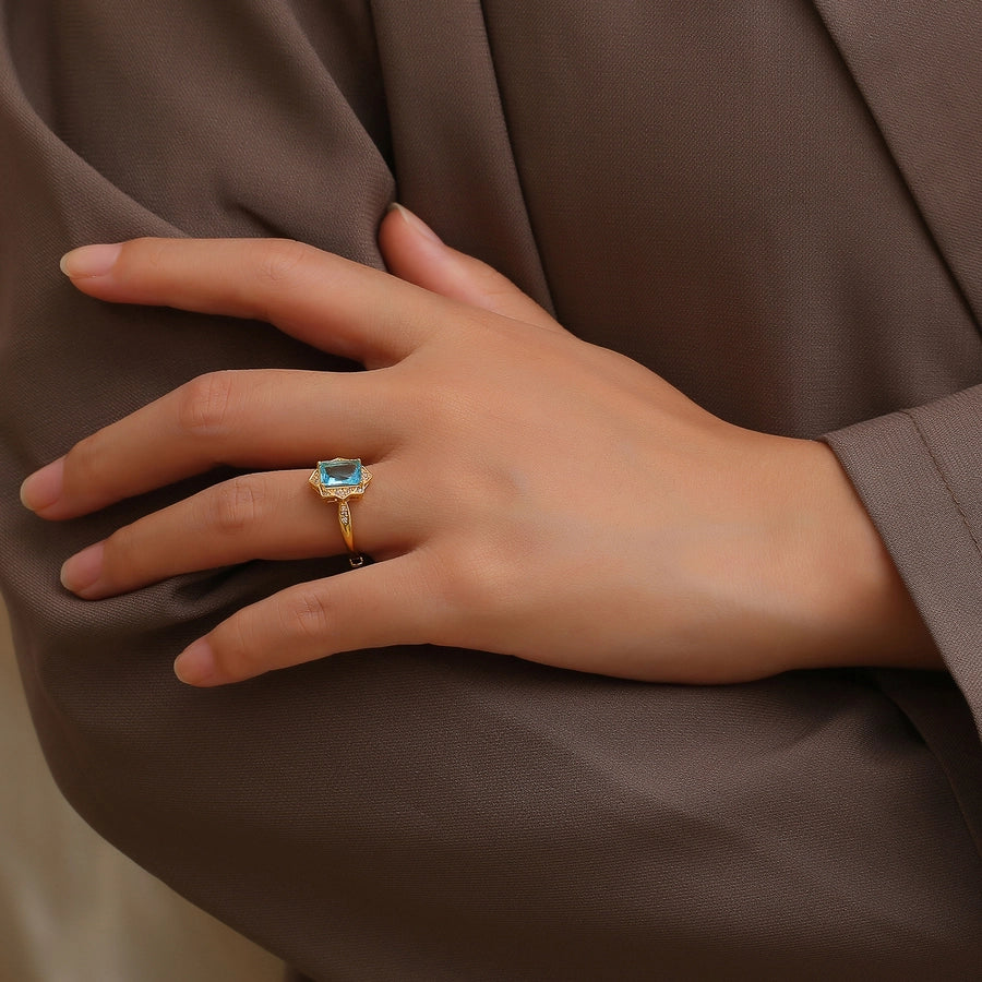 Copper Gold Plated Plating Geometric Zircon Adjustable Ring