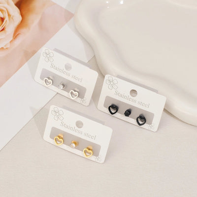 1 Set Sweet Simple Style Geometric Heart Shape Polishing Hollow Out Inlay 304 Stainless Steel Zircon 18K Gold Plated Ear Studs