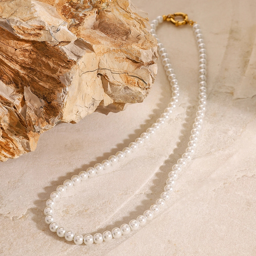 Jewelry Simple Style Classic Style Round 304 Stainless Steel Glass Pearl Beaded Necklace