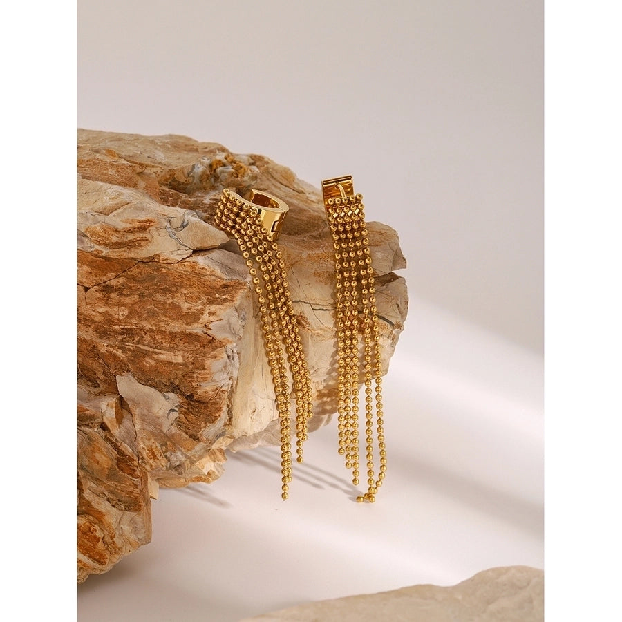 18K Gold Stainless Steel Bead Chain Tassel Earrings Earrings with Left and Right Sides