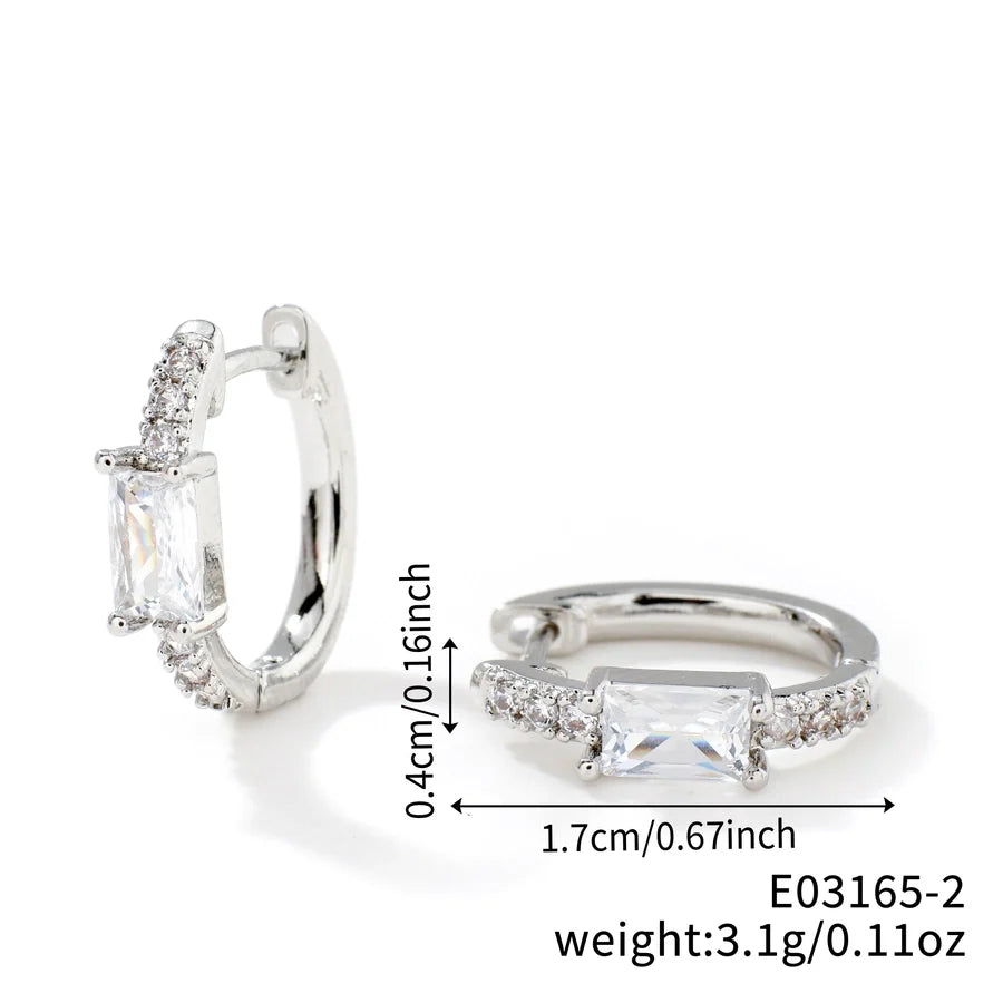 1 Pair Glam Simple Style Shiny Geometric Inlay Copper Zircon K Gold Plated Earrings