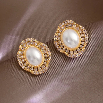 1 pair elegant simple style streetwear flower bow knot plating inlay alloy artificial pearls zircon ear studs