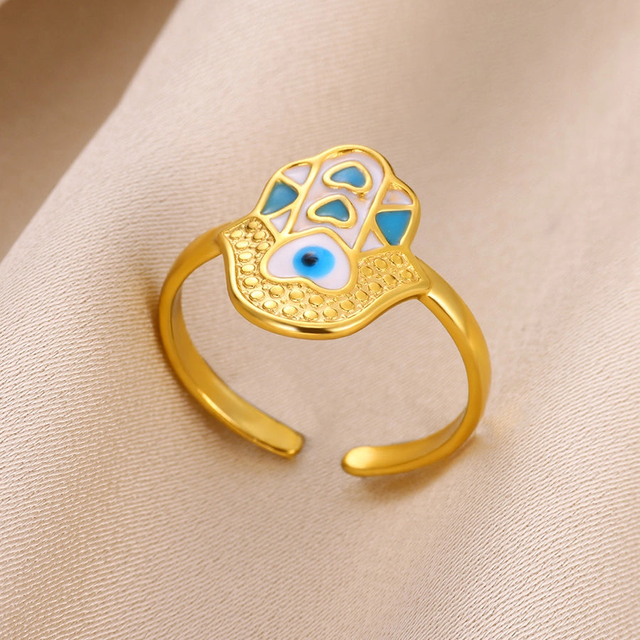 Jewelry Classical Funny Romantic Palm Eye 304 Stainless Steel Enamel Stainless Steel Rings