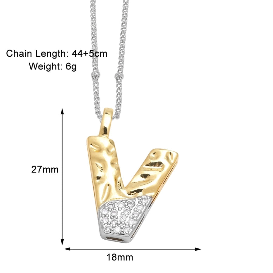 Jewelry Modern Style Simple Style letter 201 Stainless Steel Copper Zircon 18K Gold Plated Mixed Metal Inlay Pendant Necklace