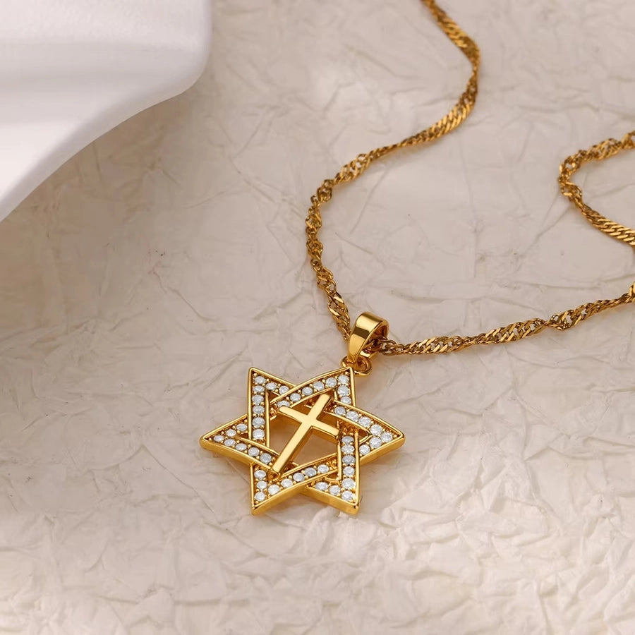 Copper Water wave chain 18K Gold Plated Geometric Cross Eye Zirconia Pendant Necklace