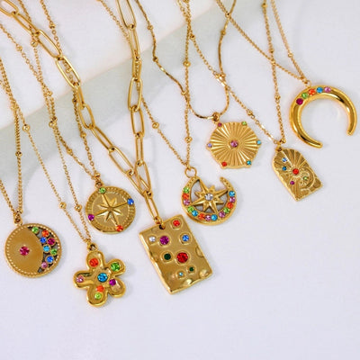 Jewelry Casual Simple Style Streetwear Geometric Titanium Steel Zircon Inlay Pendant Necklace